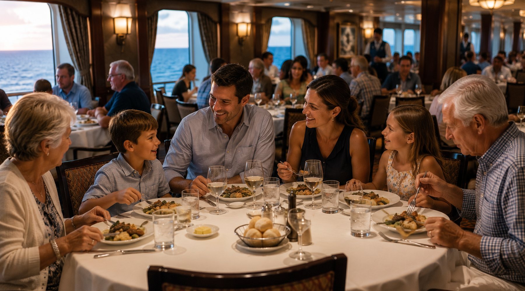 multi-gen family at cruise-ship dinner